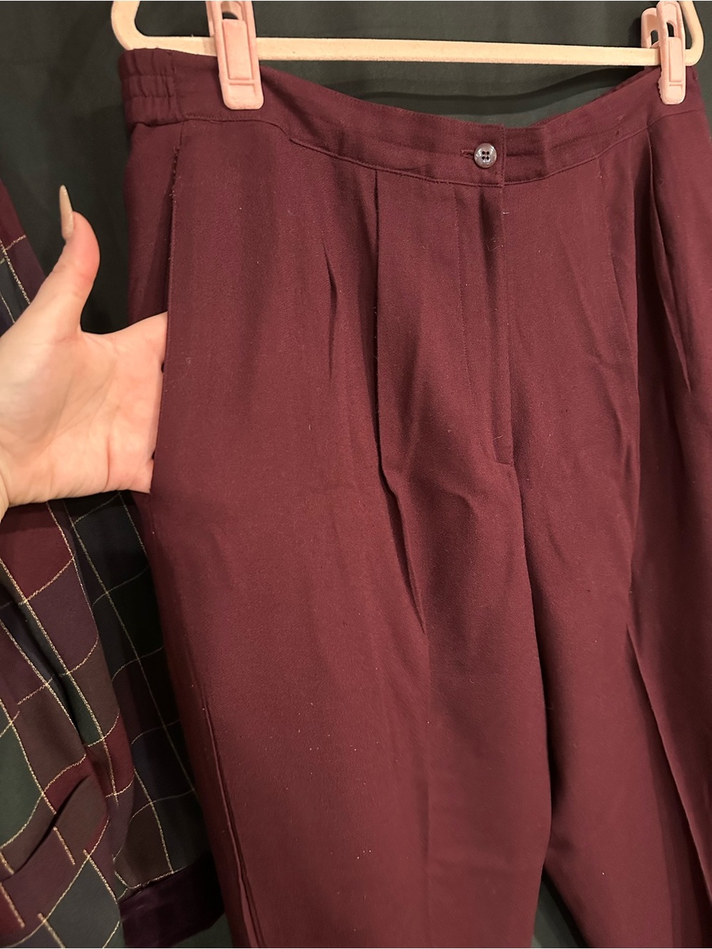 Valerie Stevens Burgundy Plaid Jacket with Matching Solid Burgundy Pants - Picture 4 of 6